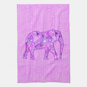 Linge De Cuisine Éléphant de remous de fractale - pourpre et