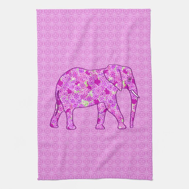 Linge De Cuisine Éléphant fleur - orchidée et magenta (Vertical)