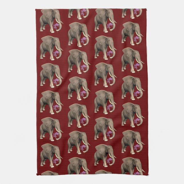 Linge De Cuisine Elephant With Pink Orchid (Vertical)