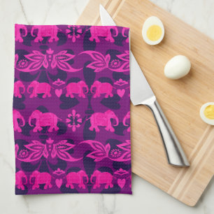 Linge De Cuisine Eléphants asiatiques violet rose