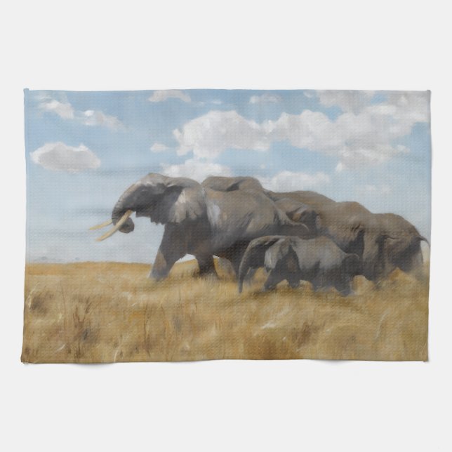 Linge De Cuisine Éléphants en migration (par Wilhelm Kuhnert) (Horizontal)
