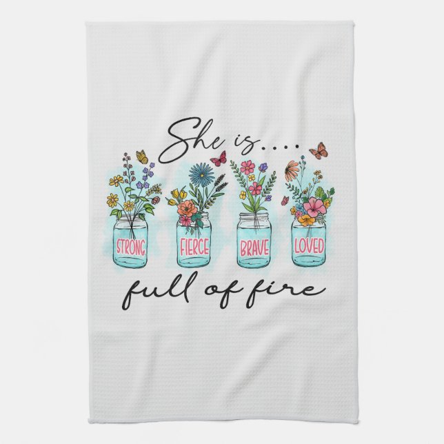 Linge De Cuisine Elle est pleine de feu - Autonomisation florale dy (Vertical)