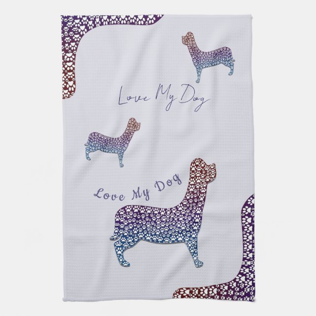 Linge De Cuisine Embossed Indigo Gradient Paw Print Dog Outline (Vertical)