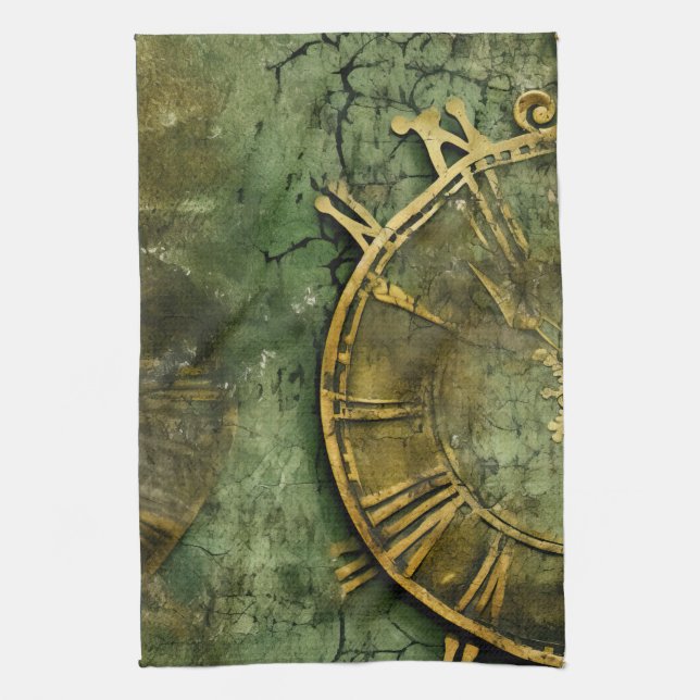 Linge De Cuisine Émeraude Green Rustic Steampunk Horloge (12) (Vertical)