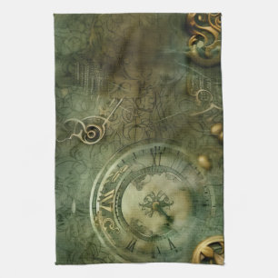 Linge De Cuisine Émeraude Green Rustic Steampunk Horloge (5)