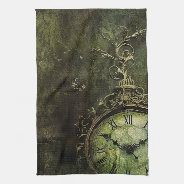 Linge De Cuisine Émeraude Green Rustic Steampunk Horloge (9) (Vertical)