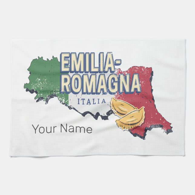 Linge De Cuisine Émilie Romagne Drapeau Italie Retro Carte Région V (Horizontal)