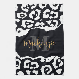 Linge De Cuisine Empreinte de léopard noir et blanc