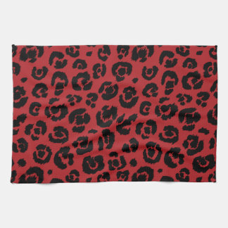 Linge De Cuisine Empreinte de léopard noir rouge