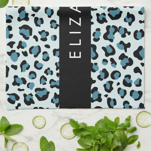 Linge De Cuisine Empreinte de léopard, Spots, Leopard Bleu, Votre N (Plié)