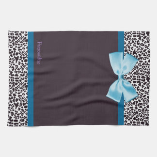 Linge De Cuisine Empreinte de léopard tendance et ruban bleu avec n