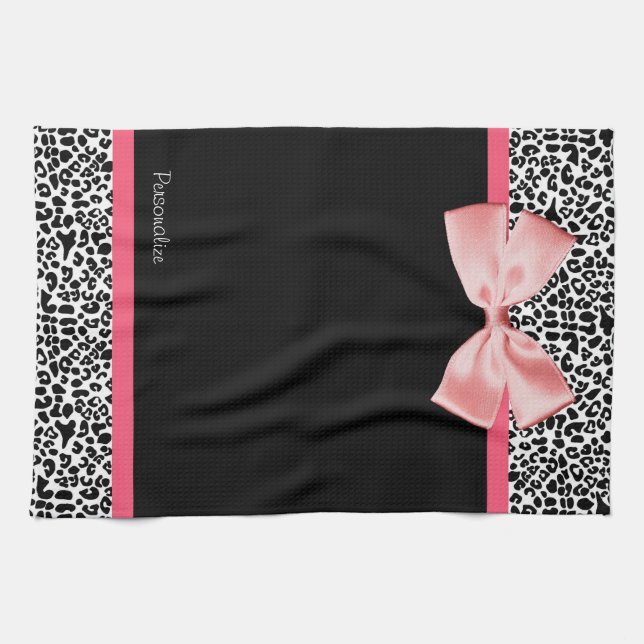 Linge De Cuisine Empreinte de léopard tendance et ruban rose avec n (Horizontal)