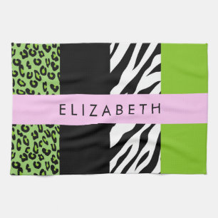 Linge De Cuisine Empreinte de léopard, Zebra Print, Vert, Votre nom