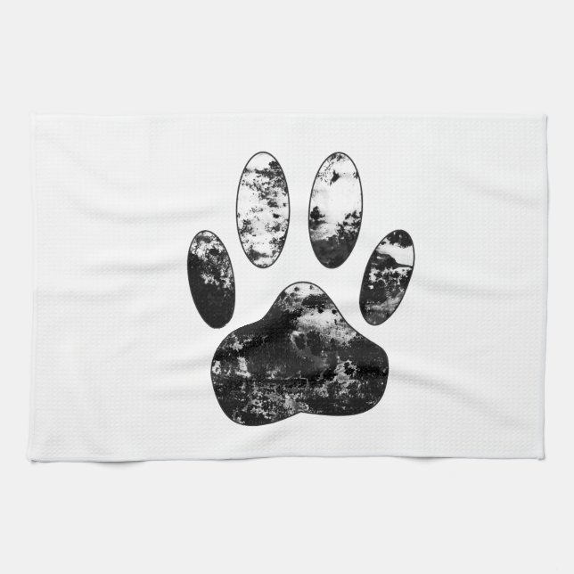 Linge De Cuisine Empreinte de patte de chien gris noir et blanc (Horizontal)