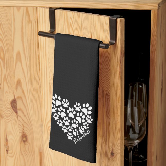 Linge De Cuisine Empreintes de pattes cardiaques personnalisés (Pliage en tiers)