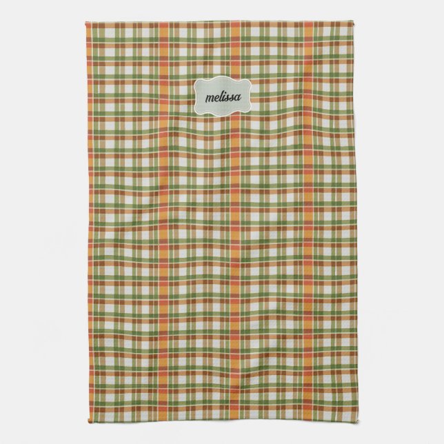 Linge De Cuisine En vichy vert orange (Vertical)