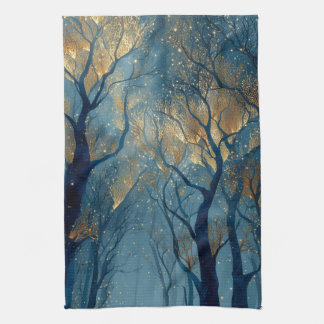 Linge De Cuisine Enchanted Winter Forest with Glowing Golden Trees