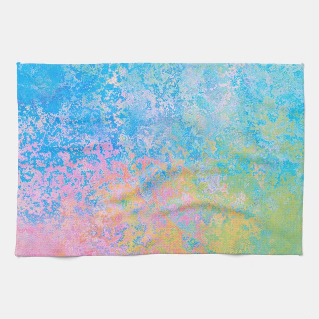Linge De Cuisine Encre d'alcool peinte Neon Pastel Sky Abstraite (Horizontal)