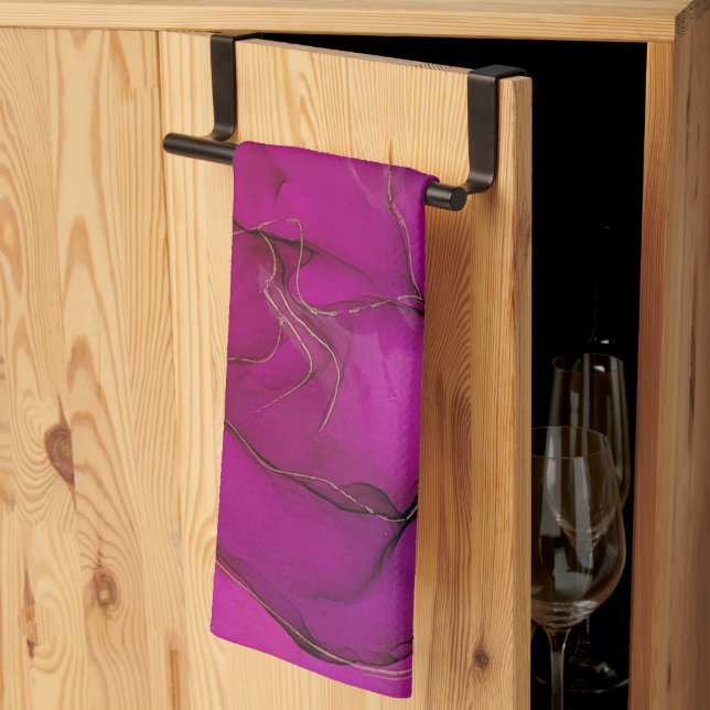 Linge De Cuisine encre d'alcool pourpre (Pliage en tiers)