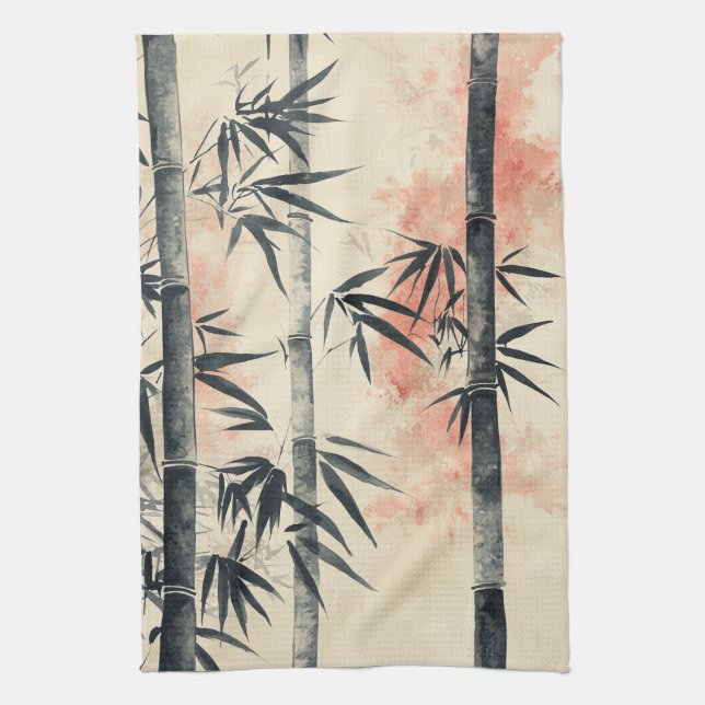 Linge De Cuisine Encre lavée Sérénité Bamboo Rouge (Vertical)