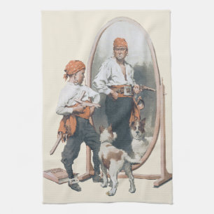 Linge De Cuisine Enfant Vintage, Garçon Pirate, Chien, Miroir, Bouc