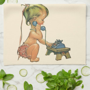 Linge De Cuisine Enfant Vintage Mignonne Fille Blonde Parlant sur u