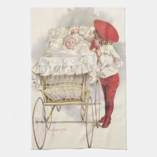 Linge De Cuisine Enfants victoriens vintage, enfant et bébé dans un