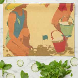 Linge De Cuisine Enfants vintage, sœurs en vacances familiales à la