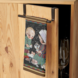 Linge De Cuisine Enfants vintages ayant une tasse de thé