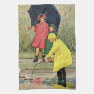 Linge De Cuisine Enfants vintages Jouant Puddles Toy Boats Pluie
