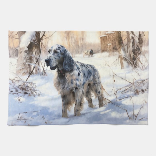 Linge De Cuisine English Setter Qu'il neige Noël (Horizontal)