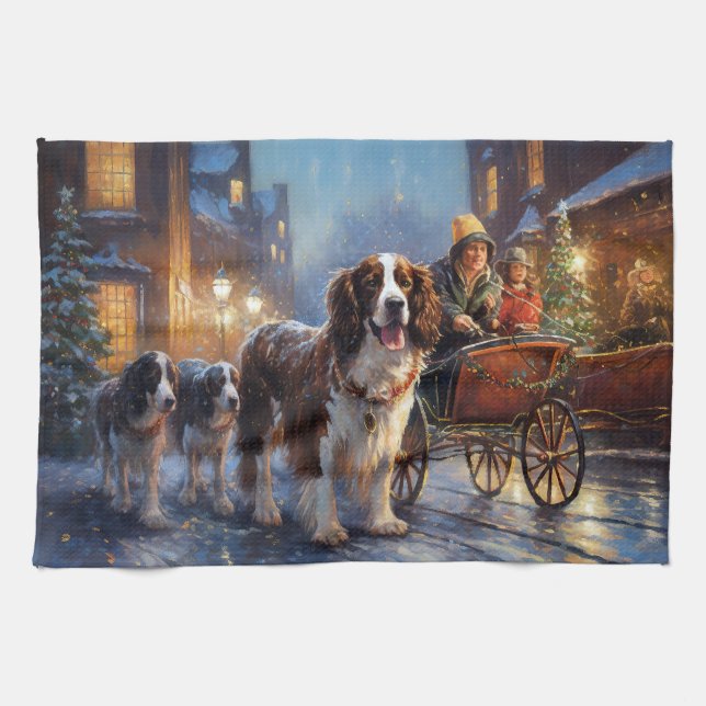 Linge De Cuisine English Springer Spaniel Saison des Fêtes de Noël (Horizontal)