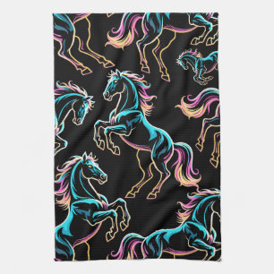 Linge De Cuisine Enseigne au néon Cheval Style Rétro Glitch