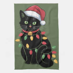 Linge De Cuisine Ensemble de Noël pour amoureux de chat noir Cadeau