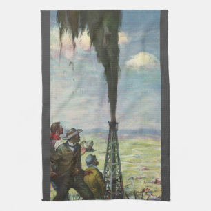 Linge De Cuisine Entreprise Vintage, puits de pétrole jaillissant a