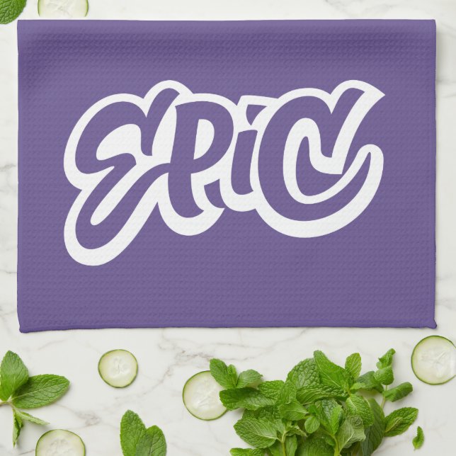 Linge De Cuisine ÉPIQUE Gras Lettres Violet Violet Calligraphie (Plié)