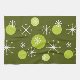 Linge De Cuisine Époque atomique Starburts Olive Green
