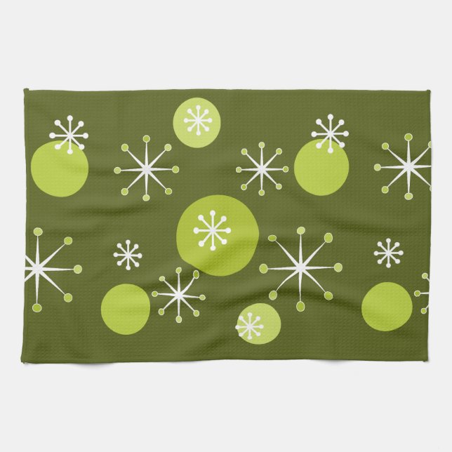 Linge De Cuisine Époque atomique Starburts Olive Green (Horizontal)