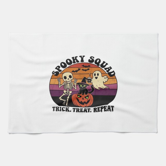 Linge De Cuisine Équipe Spooky Retro Halloween Design (Texte Noir)  (Horizontal)
