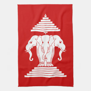 Linge De Cuisine Erawan Trois éléphant en tête Lao / Laos Drapeau