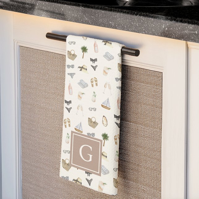 Linge De Cuisine Escapade estivale côtière Monogramme (Créateur téléchargé)