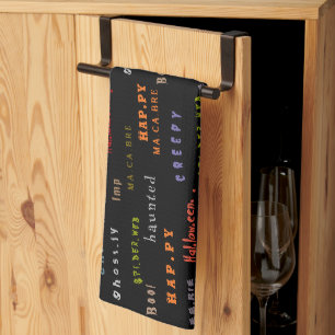 Linge De Cuisine Esprit d'Halloween Typographie Colorée et Effrayan