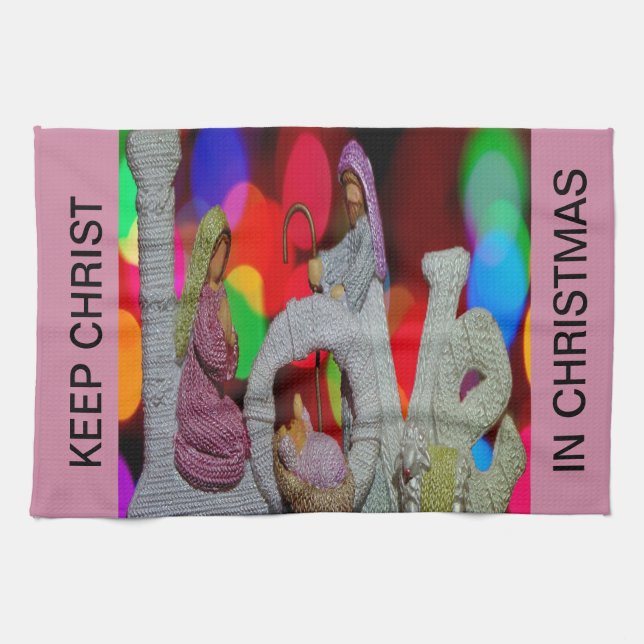 Linge De Cuisine Essence de Noël avec l'amour de la crèche (Horizontal)