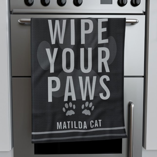 Linge De Cuisine Essuyez vos pattes Nom de l'animal de compagnie Se (Wipe Your Paws! A fun kitchen towel for your pet. Just add their name)