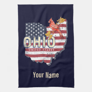 Linge De Cuisine État de l'Ohio États-Unis Carte rétro Vintage USA