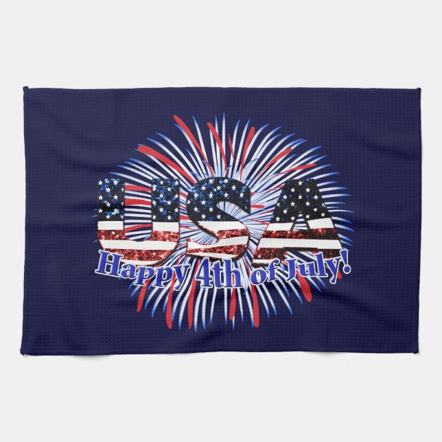 Linge De Cuisine Etats-Unis drapeau texte parties scintillant feux  (Horizontal)