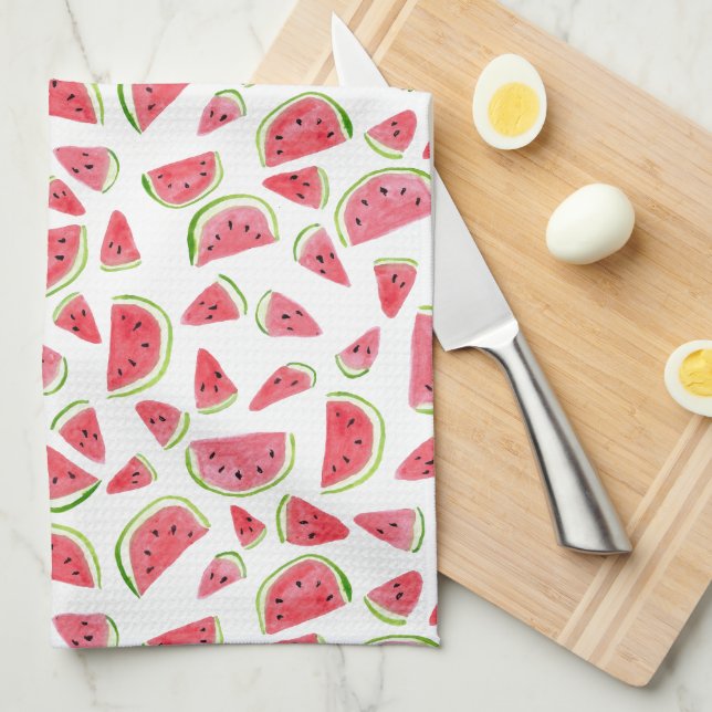 Linge De Cuisine Eté Fruity Fun Watermelons Aquarelle colorée (Quart Plié)