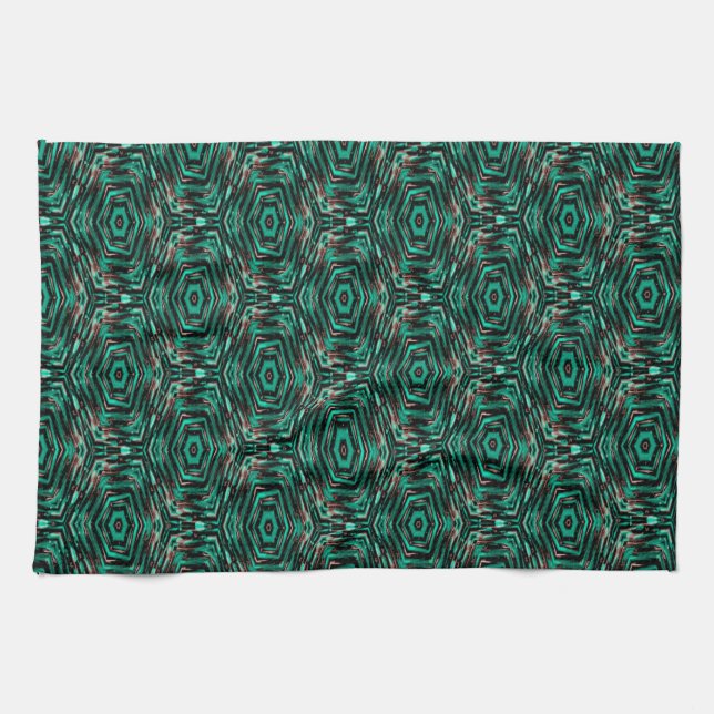 Linge De Cuisine Ethnique, noire et turquoise. (Horizontal)