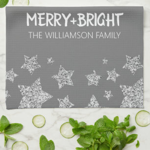 Linge De Cuisine Étincelle étoile Joyeux Noël gris argent brillant