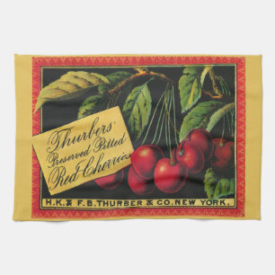 Linge De Cuisine Étiquette de caisse de fruits vintage, cerises Thu